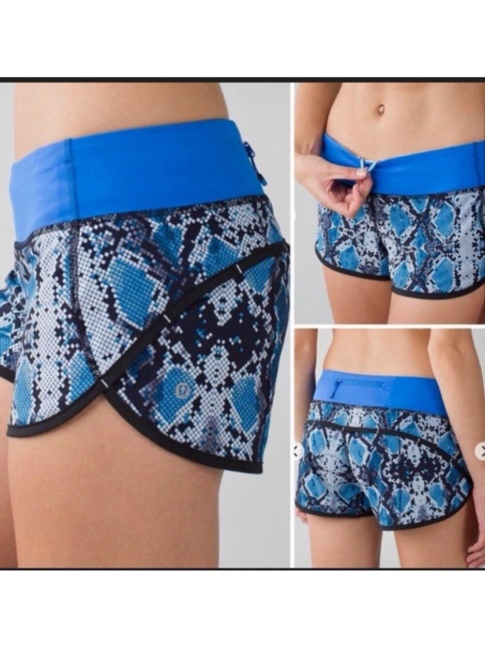 Womens LULULEMON RUN SPEED SHORTS ZIGGY SNAKE CASPIAN BLUE PIPE DREAM Sz 4
